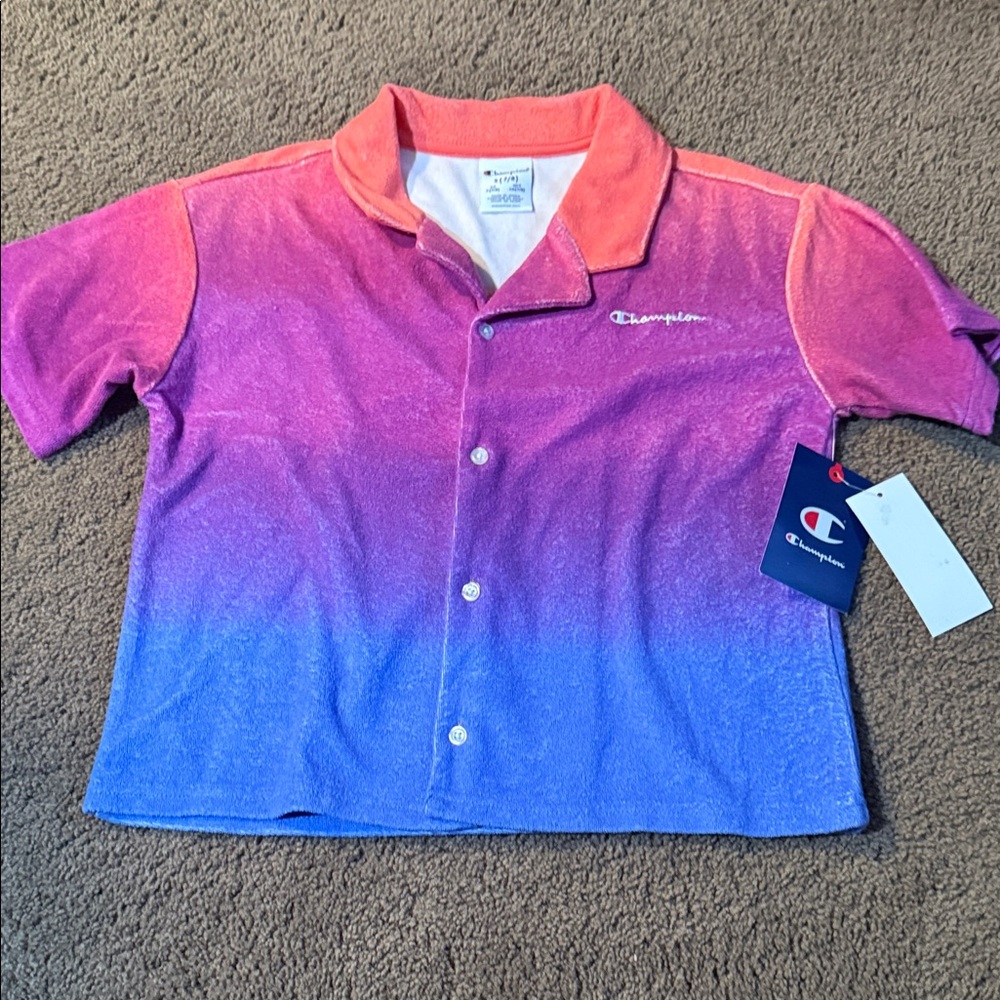 Champion Kids Pink and Blue Gradient Button Down Shirt Size S 7-8. NWT